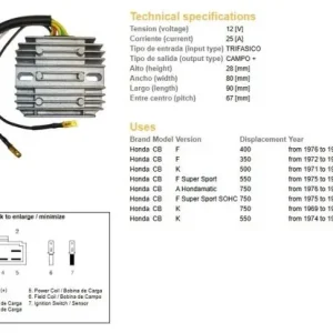 DZE REGULATOR NAPIĘCIA HONDA CB 350F ‘72-‘75; CB 400F ‘76-‘78; CB 500K ‘71-‘73; CB 550F/K ‘74-‘78; CB 750KF/A/K ‘69-‘78 (ESR240) Tani