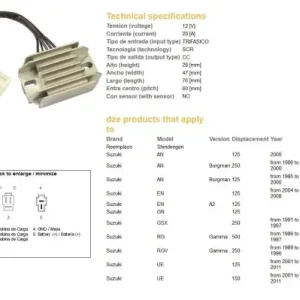 Bestseller DZE REGULATOR NAPIĘCIA SUZUKI AN 125/250 BURGMAN ‘95-‘00; EN 125; GN 125; UE 125/150 ‘01-‘11 (32800-22D11, 32800-22D10, 32800-37