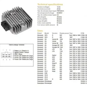 DZE REGULATOR NAPIĘCIA KAWASAKI VN 750/1500; ZN 700/1100; ZR 750 ‘91-‘93; ZX 400/550/600; ZZ-R 400/500/600 (OEM 21066-1055;21066 Wybór klientów