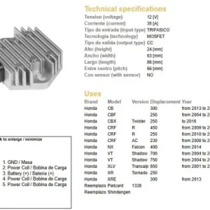 Zamów teraz DZE REGULATOR NAPIĘCIA HONDA CB 300 ‘13-‘15; CBF 250 ‘04-‘07; CRF 250/450R ‘09-‘12; VT 700 SHADOW ‘04-‘09; VT 750 SHADOW ‘04-‘09