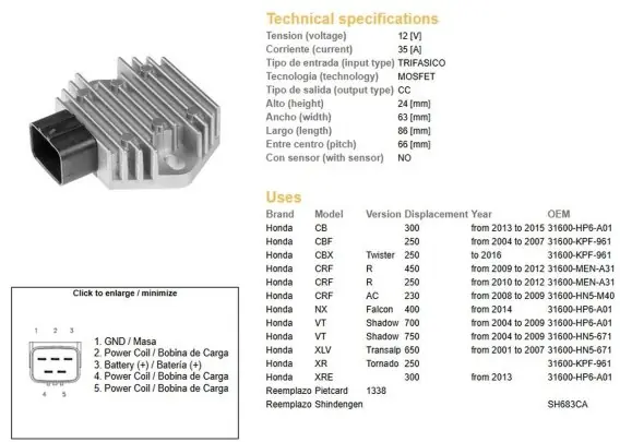 Zamów teraz DZE REGULATOR NAPIĘCIA HONDA CB 300 ‘13-‘15; CBF 250 ‘04-‘07; CRF 250/450R ‘09-‘12; VT 700 SHADOW ‘04-‘09; VT 750 SHADOW ‘04-‘09