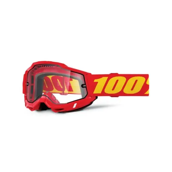 100 PROCENT GOGLE ACCURI 2 MOTO RED - DUAL CLEAR PANE - KOLOR CZERWONY/ŻÓŁTY SZYBKA PODWÓJNA PRZEŹROCZYSTA Nowość